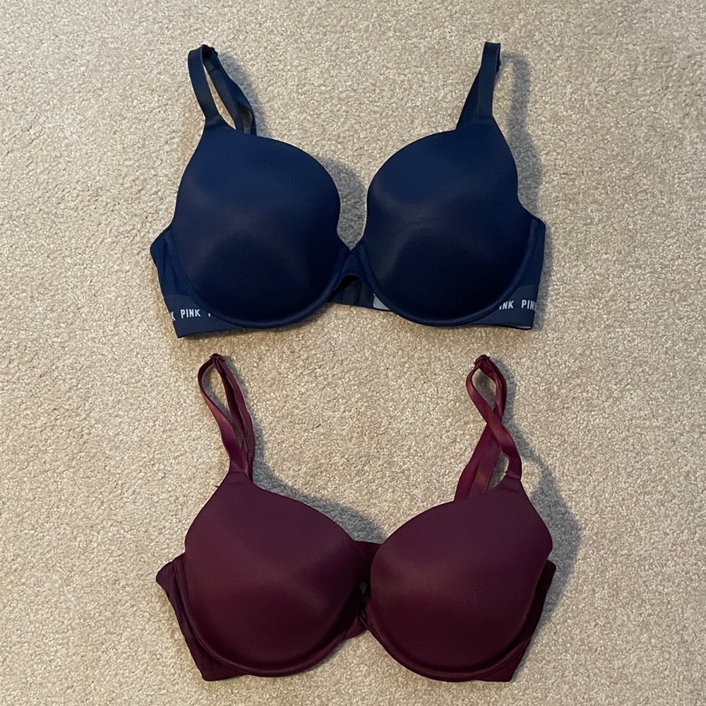 PINK Victoria's Secret Navy and Burgundy Seamless T-Shirt Bras